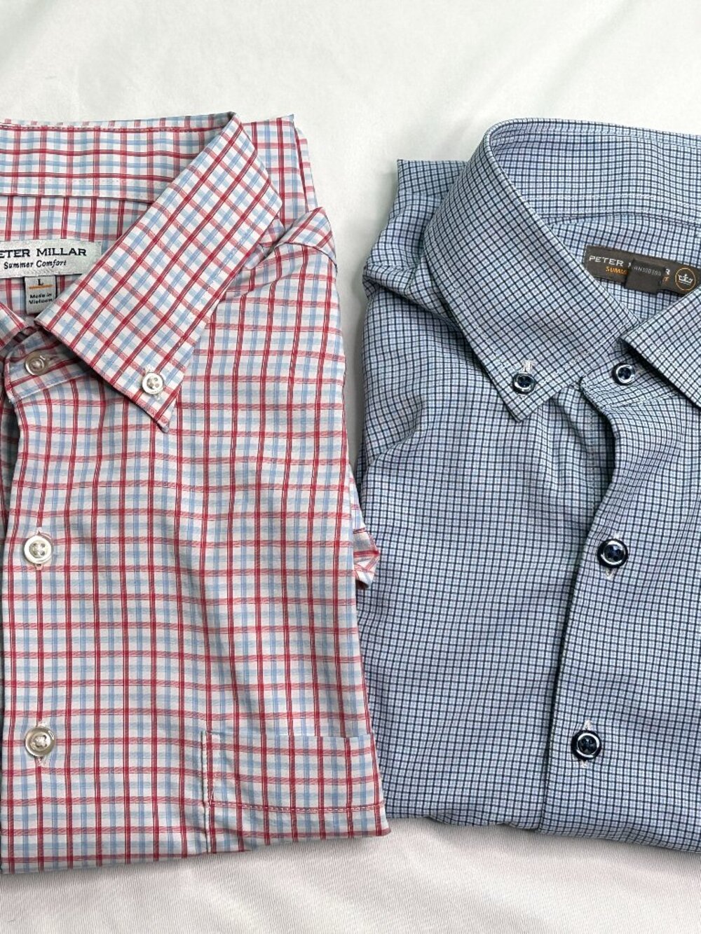 Peter Millar Summer Comfort Shirt Mens Large Blue Red Plaid Long Sleeve Lot of 2